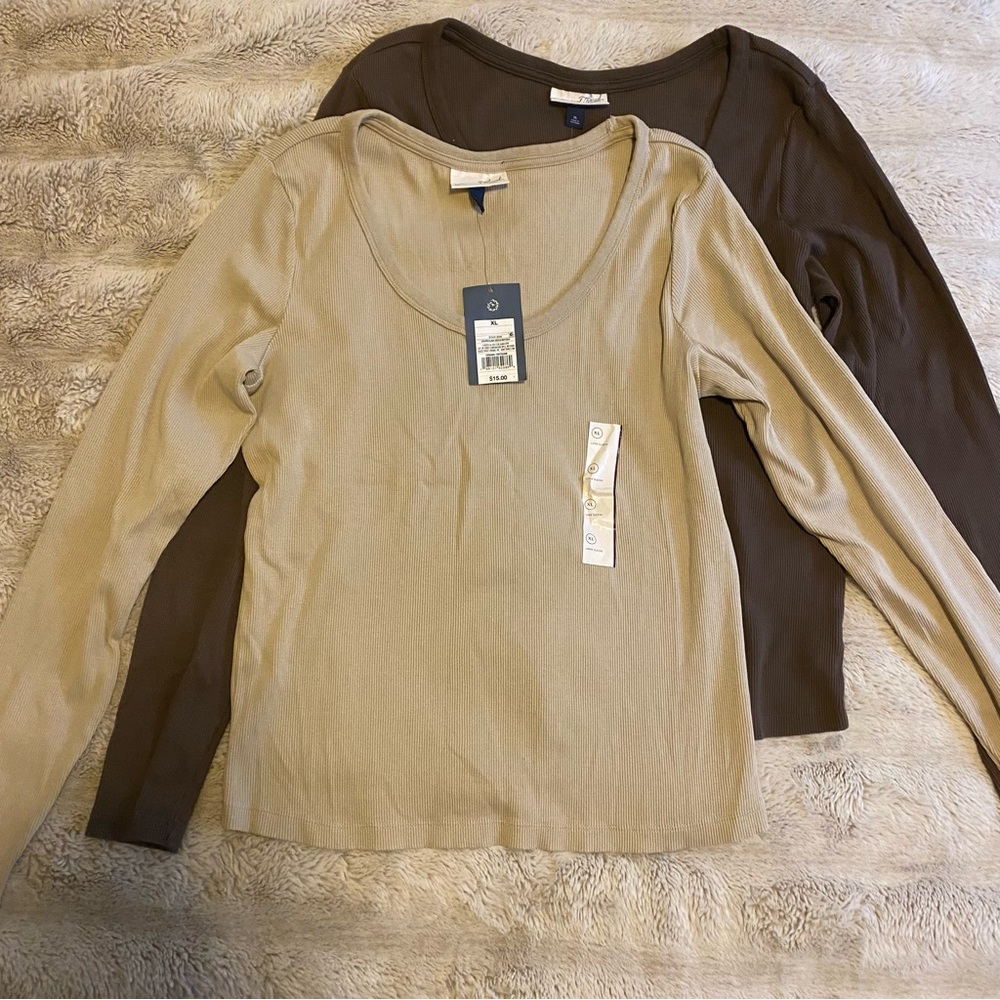 Target Universal Thread Beige and Brown Long Sleeve Tops